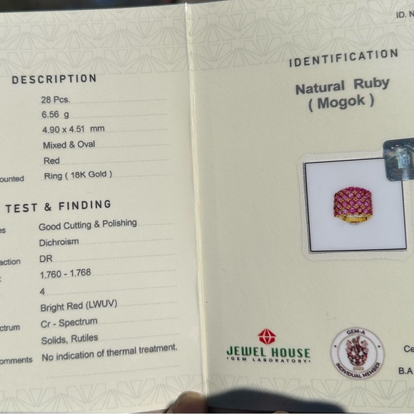 Natural Burmese Ruby Ring in 18 k solid gold with lab certificate US8.8 - Picture 11 of 11